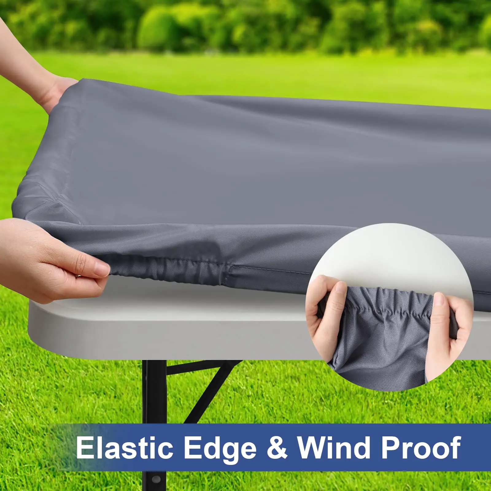 Olanly Rectangle Table Covers Outdoor Picnic Camping Waterproof Tablecloths Polyester Elastic Fitted Table Protector For Dinner