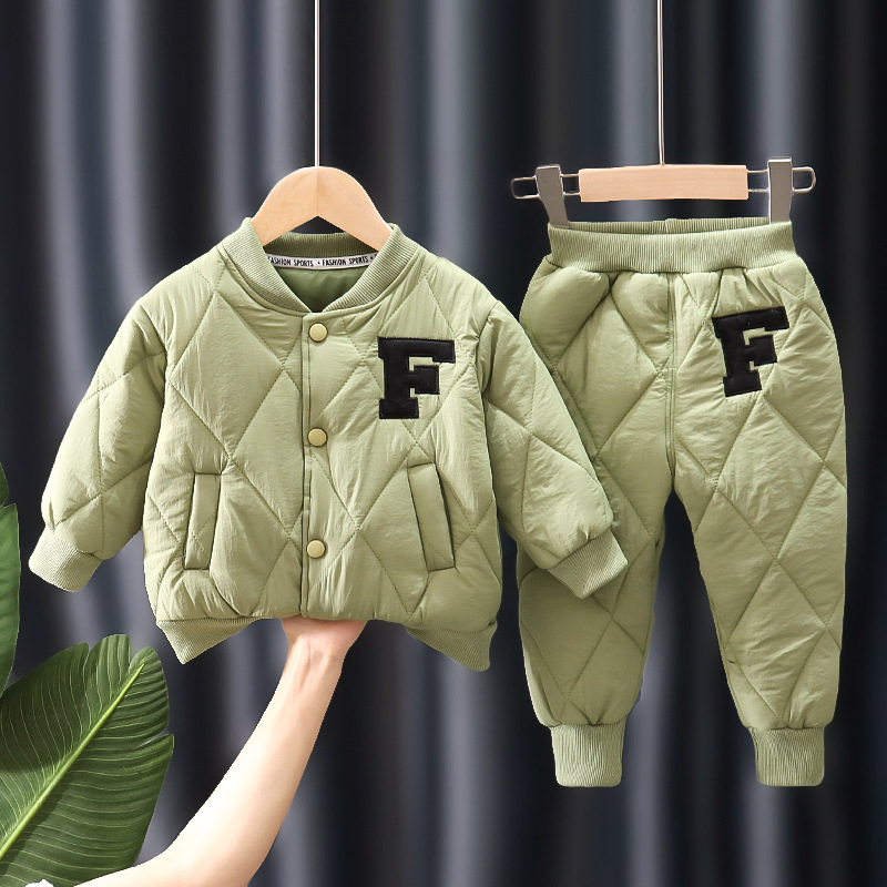 Conjuntos de ropa de invierno para niños de 1, 2, 3, 4 y 5 años, abrigo y pantalones cálidos de moda con alfabeto, trajes de 2 piezas, regalos de cumpleaños