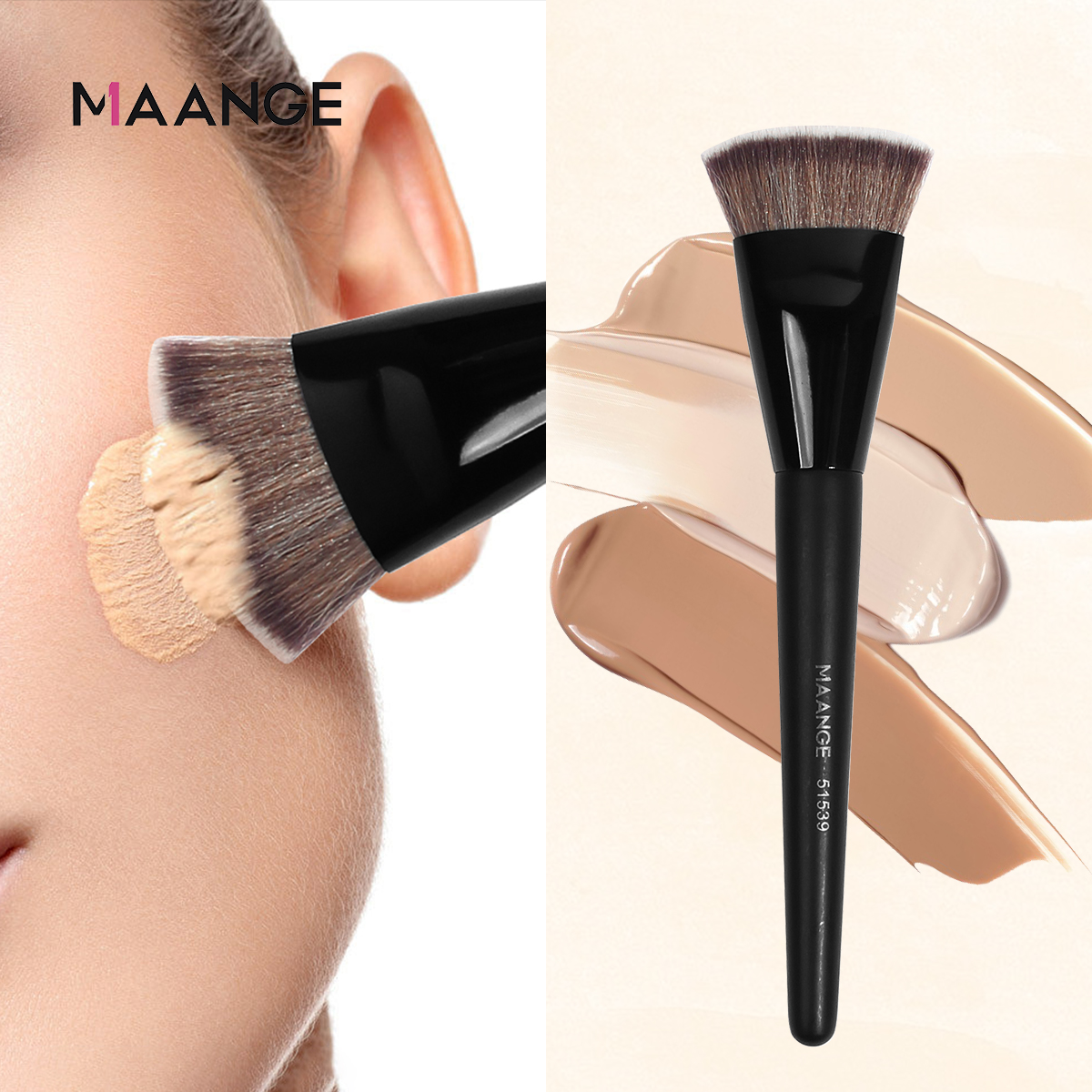 MAANGE 싱글 플랫 라운드 튜브 플랫 헤드 파운데이션 브러시 박스 포함, 파우더 블러시 컨실러 메이크업 브러시, 피부 친화적 메이크업 도구