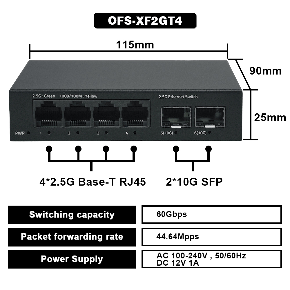 Conmutador Ethernet OPTFOCUS 10G SFP 2,5G RJ45 Gigabit conmutador 2 5 gb conmutadores Ethernet 4 5 6 puertos Lan Ethernet concentrador de fibra óptica