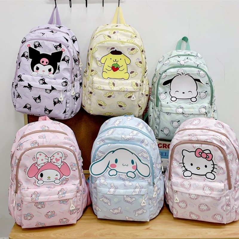 Sanrio กระเป๋าเป้สะพายหลังอะนิเมะ Kuromi Cinnamoroll My Melody นักเรียนกระเป๋าขนาดใหญ่ความจุกระเป๋าสตรีสําหรับเด็กผู้หญิงของขวัญ