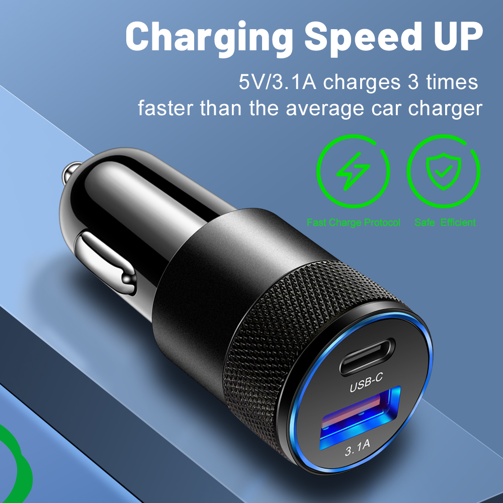3,1 EINE USB Auto Ladegerät Typ C Schnelle Lade Telefon Adapter Für Xiaomi Huawei PD Telefon Ladegerät Adapter Buchse Zigarette leichter
