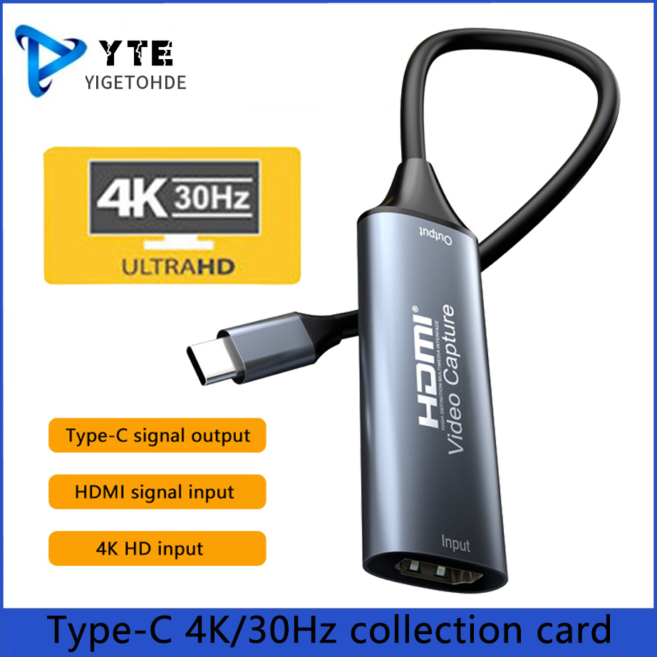 YIGETOHDE Type-C 2.0 Карта видеозахвата HDMI-совместимая 4K 30 Гц Game Grabber Record для Switch Xbox PS4/5 Прямая трансляция игры