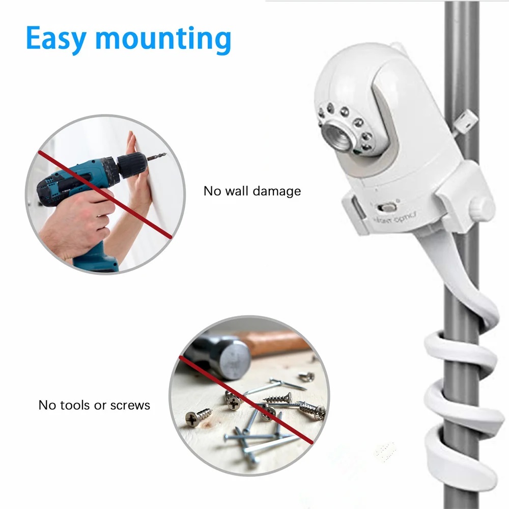 Suporte universal para monitor de bebê, suporte para câmera de bebê de silicone flexível branco mais longo, suporte ideal para câmera ip, haste de berço sem furos