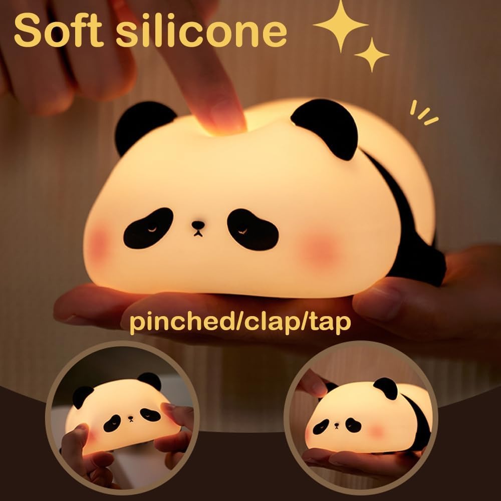 Adorable luz nocturna con forma de panda, regalo para niños/deterdo de bebé, lámpara LED de silicona regulable, iluminación ambiental para dormitorio
