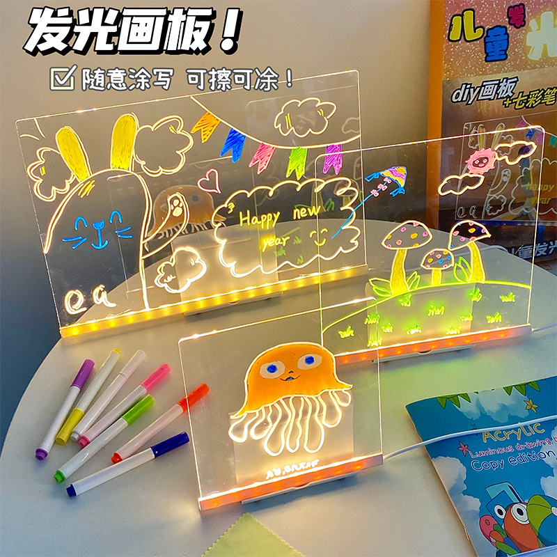 Night Market Stall Advertisement Display Board For Business Rewritable Acrylic Drawing Board With 7 Colorful Pens