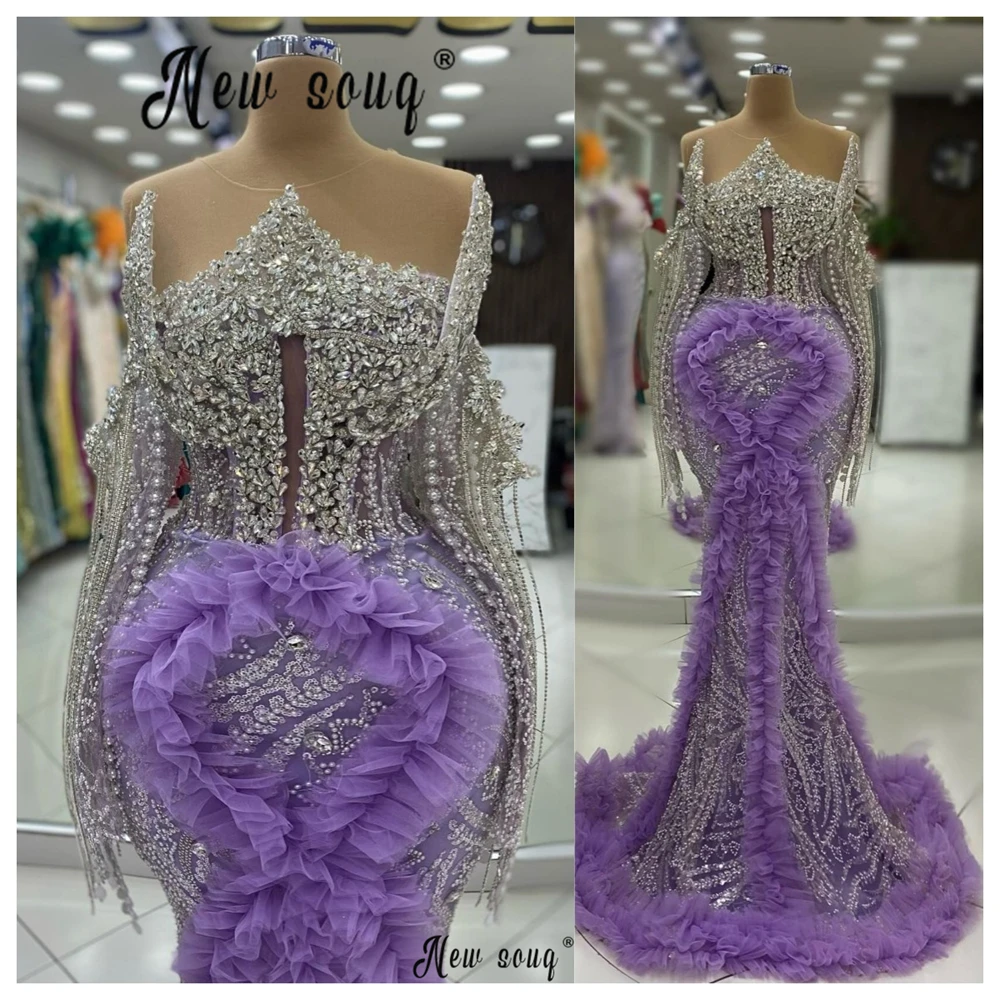 Vestidos De Fiesta Lilac Mermaid Prom Dresses Ruffled Puffy งานแต่งงานชุดหรูหราชุดราตรีที่กําหนดเองสําหรับผู้หญิง