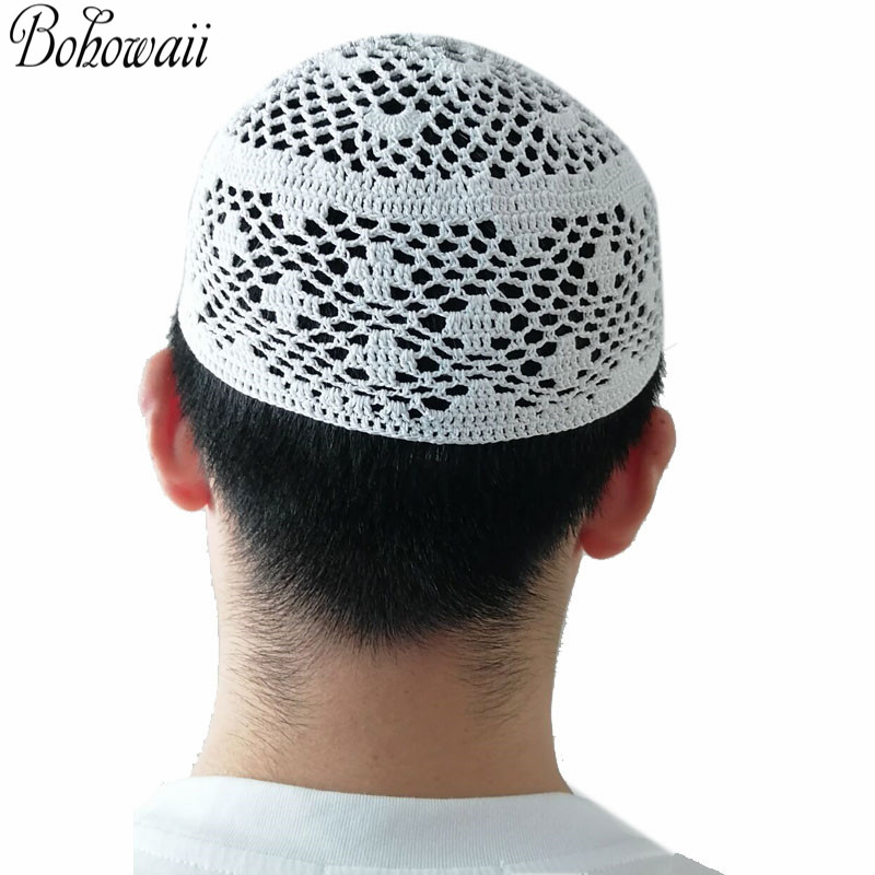 BOHOWAII-sombreros de oración para hombre, gorros de algodón transpirables, Kippa, Kufi, Ramadán musulmán, regalos Eid