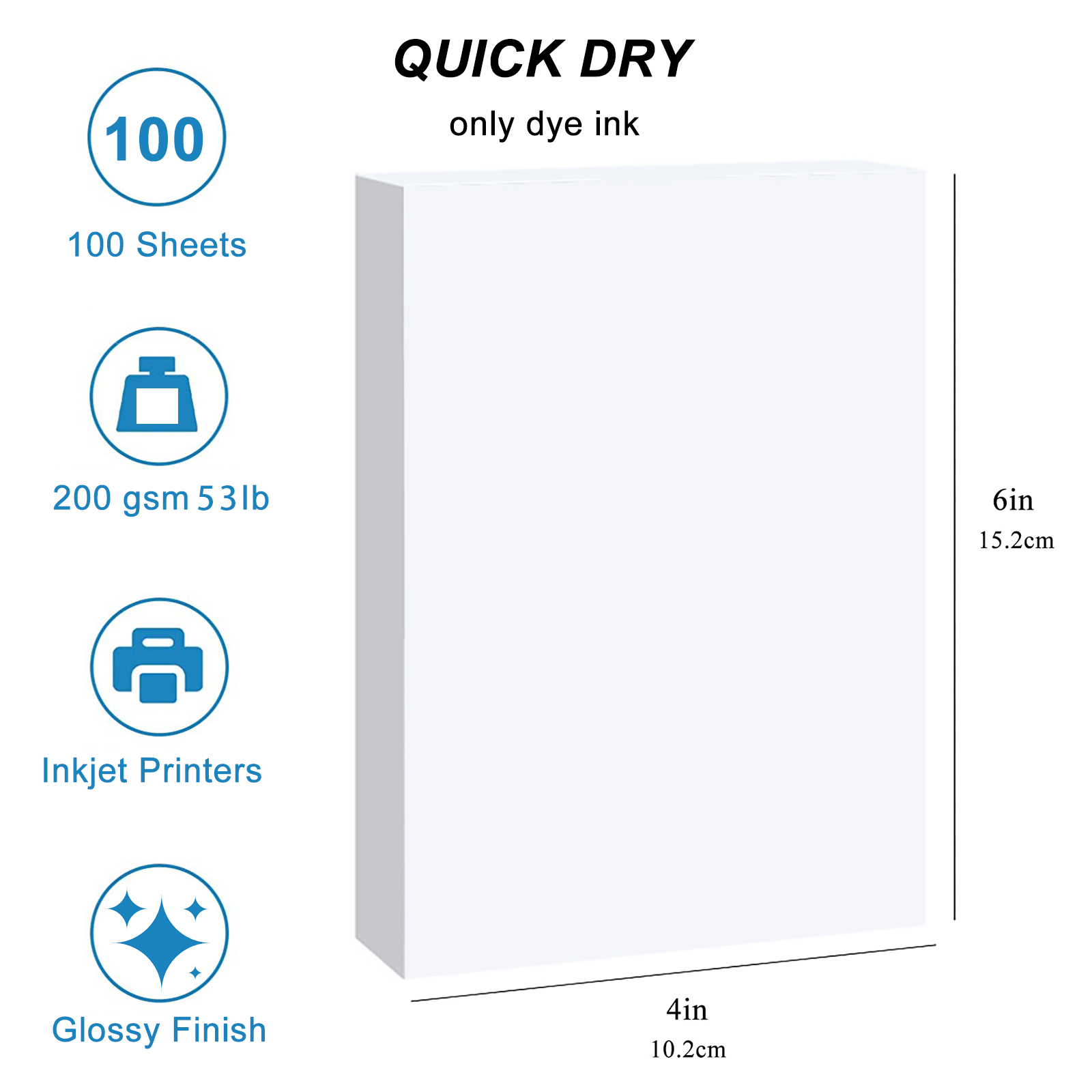 100매 인화지, 4"x 6" 프리미엄 광택 인화지 사진 용지 200gsm 프린터 브로셔 용지 광택, 사무용품