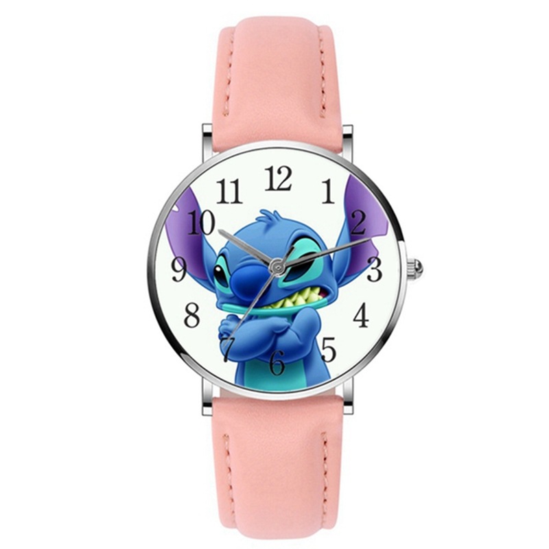 Disney Stitch การ์ตูนนาฬิกาเด็กภาพยนตร์อะนิเมะตุ๊กตาขยับแขนขาได้ PU เข็มขัด Pointer นาฬิกาข้อมือควอตซ์ดิจิตอลสำหรับวันเกิดสำหรับเด็กของขวัญ
