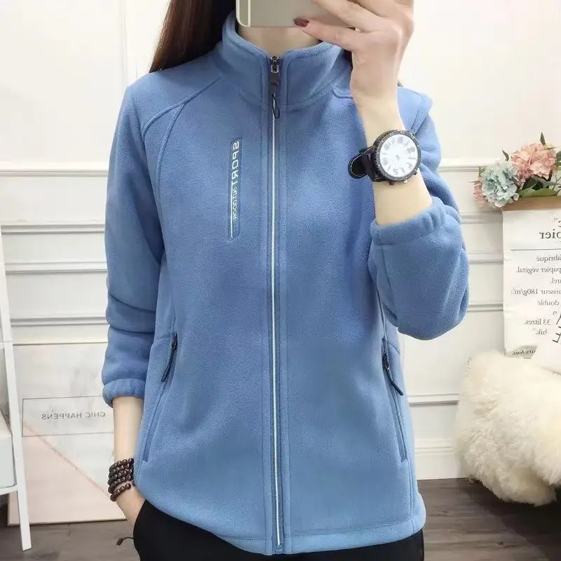 ผู้หญิงขนแกะ Polar Coat WARM Thicken PLUS ขนาดพิมพ์สองด้านกํามะหยี่เสื้อนอกซิปกีฬาเสื้อกันหนาว