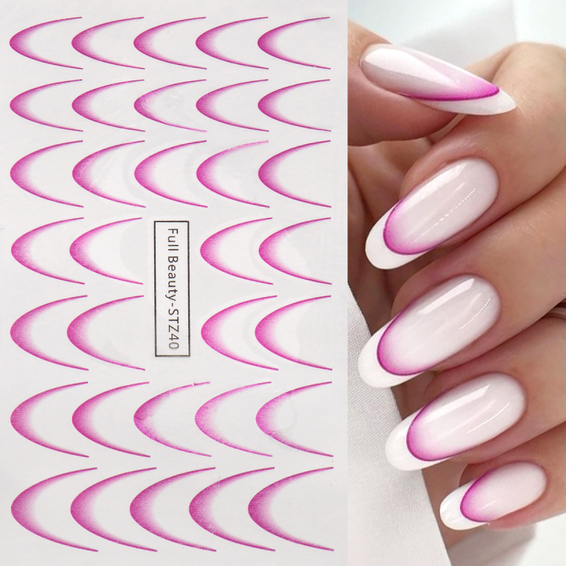 8pcs Gradient ภาษาฝรั่งเศสคําสติกเกอร์เล็บหมึก Blooming WAVE Line Water Transfer Sliders Decals DIY Ombre ตกแต่งเล็บฟอยล์