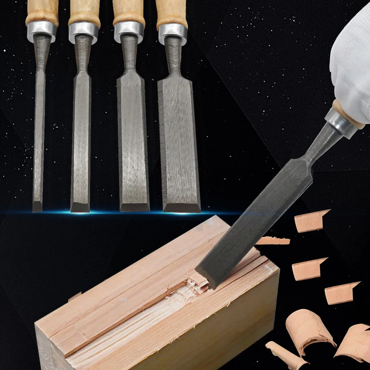 4 ชิ้นไม้แกะสลักชุด Professional สําหรับงานไม้-8/12/16/20 มิลลิเมตรสบาย Beech Handle ไม้ Chisel พร้อมที่จับไม้