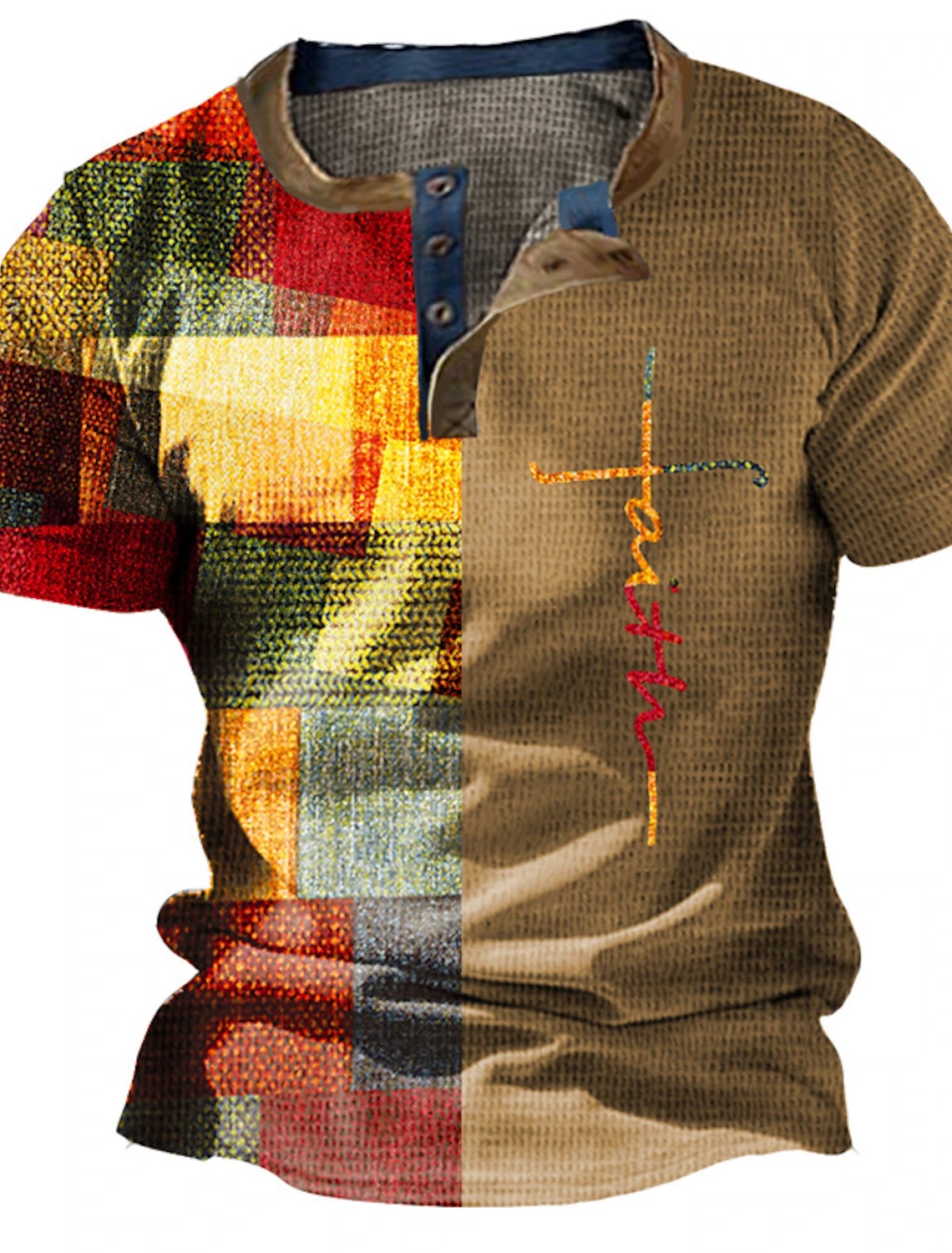 Verão vintage camisa masculina cruz impressa manga curta casual com decote em v botão oversized masculino retalhos t camisa xadrez topos streetwear