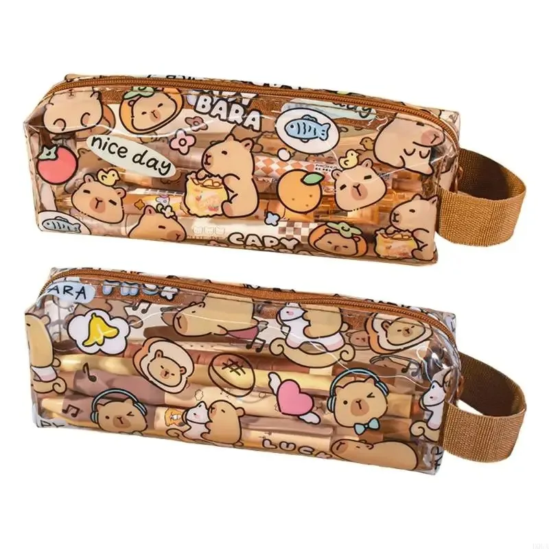 Estuches de lápices de capibara de dibujos animados, bonitos bolsos para bolígrafos, estuche de lápices con cremallera Kawaii, papelería para estudiantes, suministros escolares y de oficina, regalos