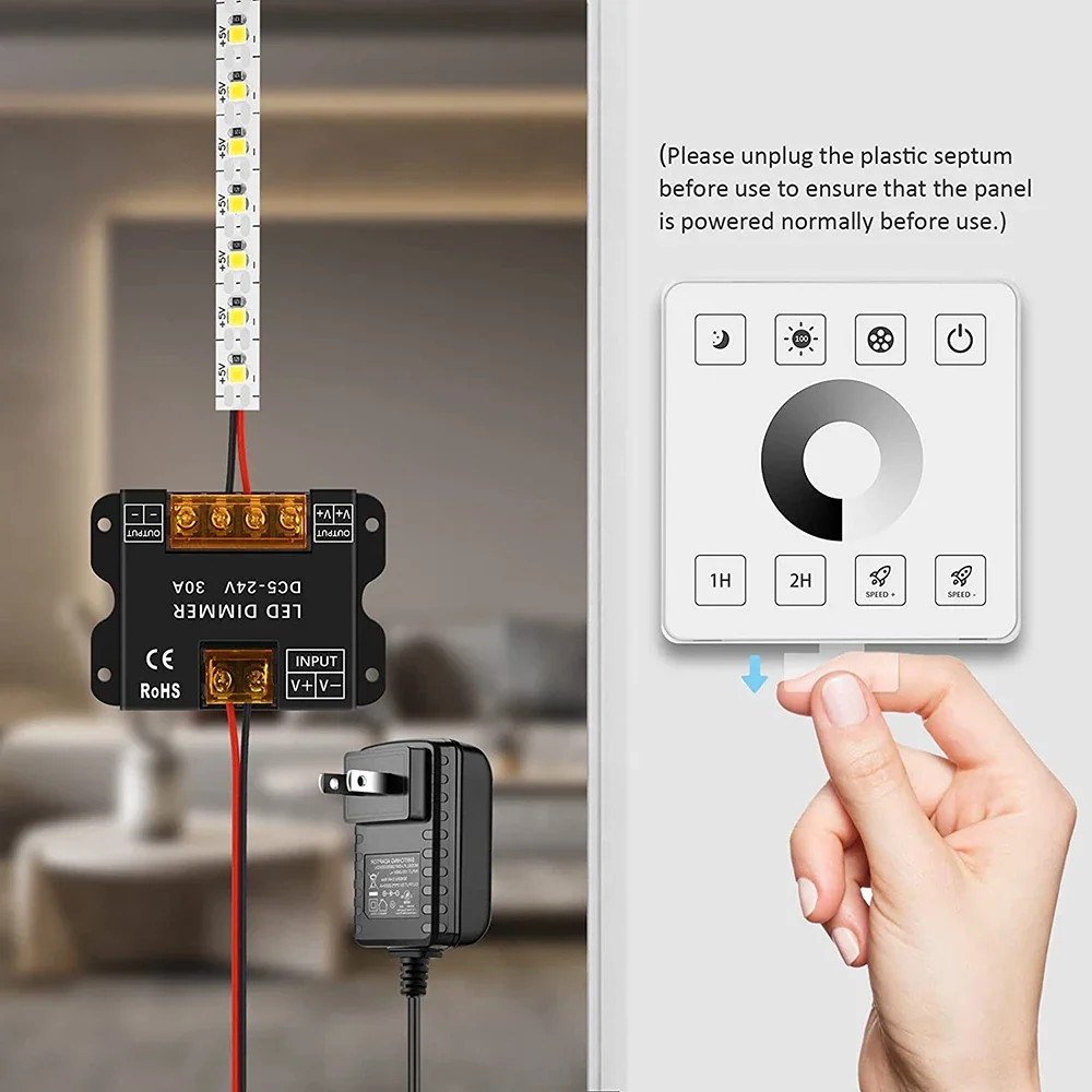 Atenuador LED RF DC5V 12V 24V 30A controlador LED inalámbrico 2,4G interruptor de Panel táctil para tira de LED de un solo color 5050 3528 COB