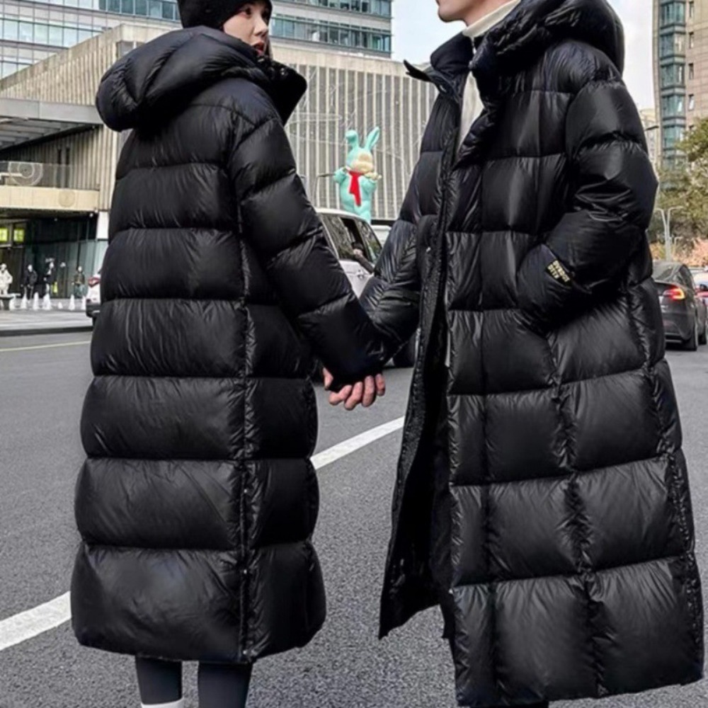 Gloednieuw Paar Winter Lange Donsjack Mode Vrouwen Tech Gevoerd Warme mannen Witte Eend Jas Mannelijke Parka Met Capuchon veren Jas