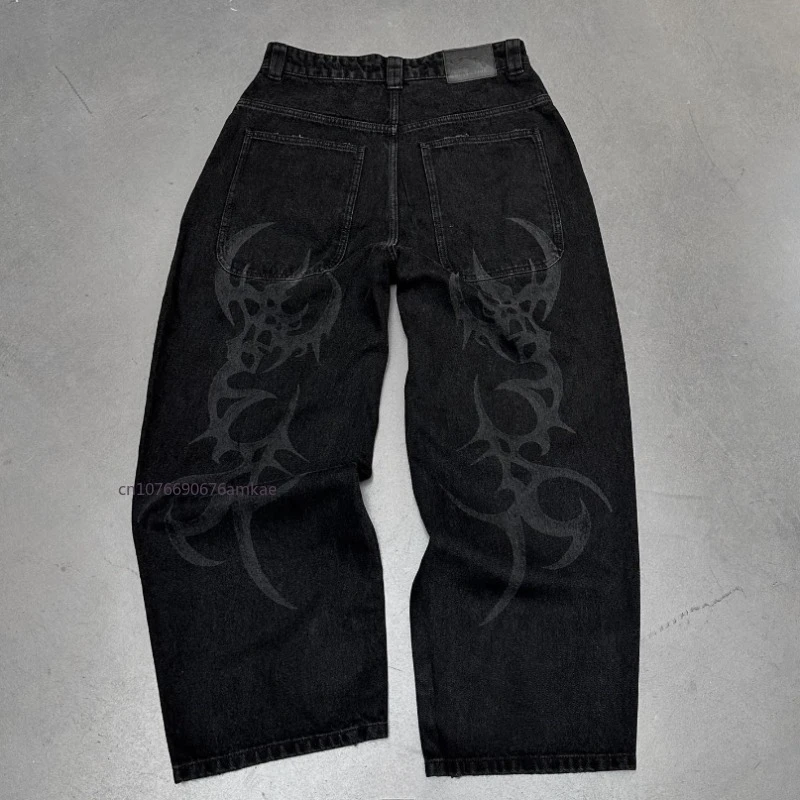 Schwarz Baumwolle Jeans Männer Frauen Ins Neue Dunkle Persönlichkeit Muster Druck Gerade Hosen Herbst Winter Lose High Street Paar Jeans
