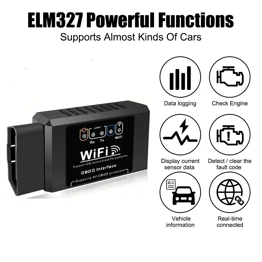 Wifi elm327 obd2 leitor de código scanner v1.5 ferramentas de diagnóstico do carro verificar falhas do motor para android/ios/windows 16pin obd2 interface