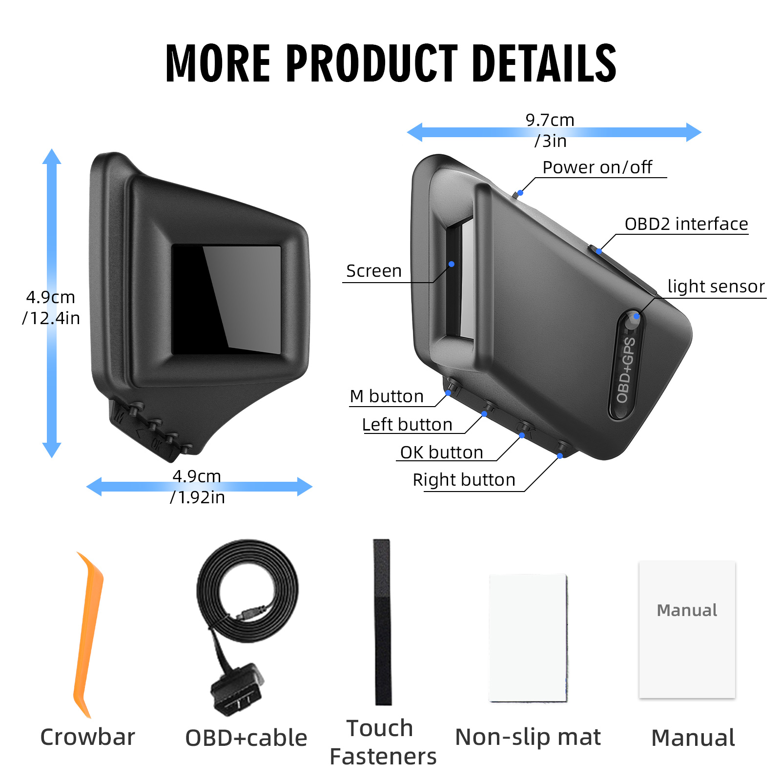 OBD2 + GPS Nieuwe multifunctionele HUD-gadget Ingebouwde computer A-stijl Trim Installeren RPM Turbo Oliedruk Watertemperatuur GPS Snelheidsmeter