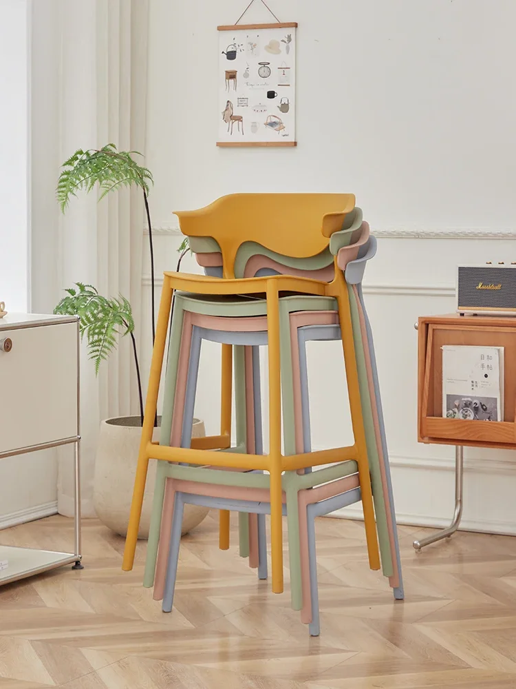 Nordic simple bar chair Modern minimalist plastic backrest bar chair home stackable designer creative high stool