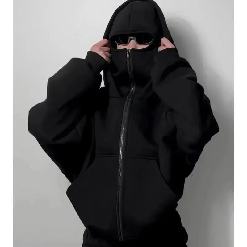 Feminino masculino e balaclava y2k gótico harajuku inverno novo item duplo moletom com capuz masculino máscara com zíper roupas esportivas