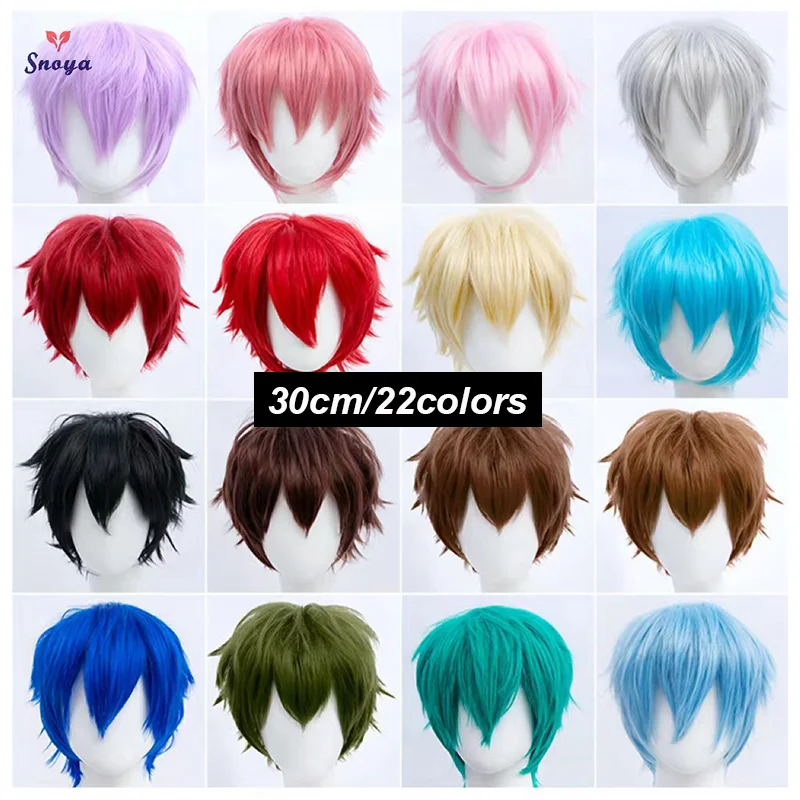 Snoya peruca cosplay curta sintética espetada fofa resistente ao calor em camadas cabelo rosa vermelho azul roxo masculino feminino peruca de festa de halloween
