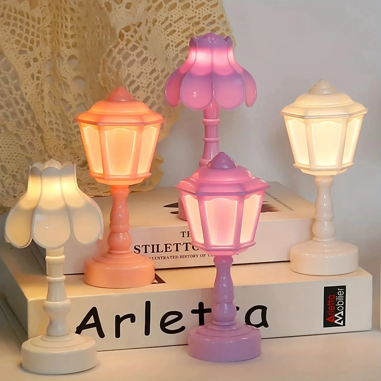 Lámparas de mesa LED con batería y botón de flor geométrica, escritorio de noche para dormitorio, comedor, luz nocturna táctil, decoración moderna y sencilla