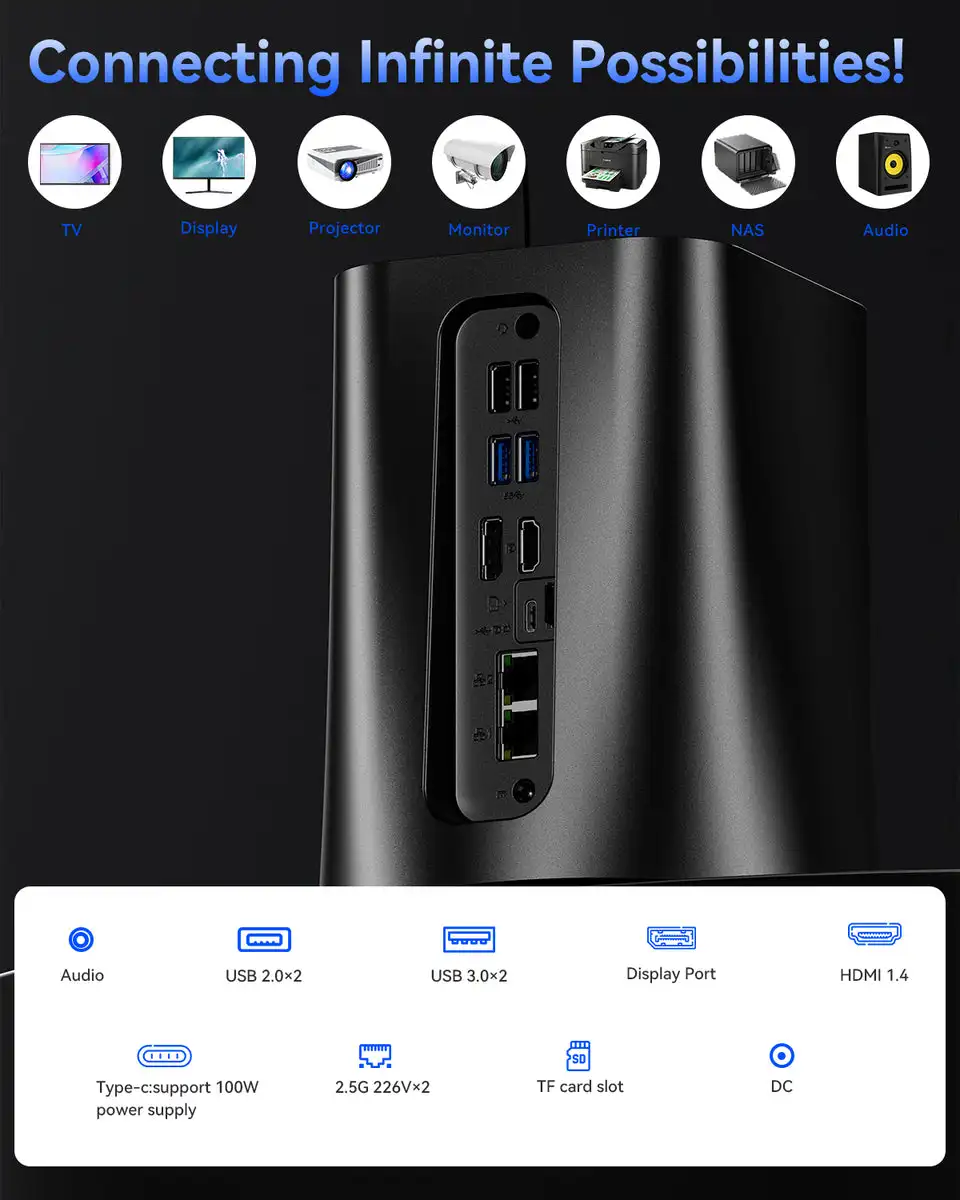 AOOSTAR R7 5825U NAS Mini-PC 8C/16T 4,5 GHz Intel N150 Mini-PC 2x2,5G LAN WiFi6 4K Triple Display Soft Router VM Windows 10/11