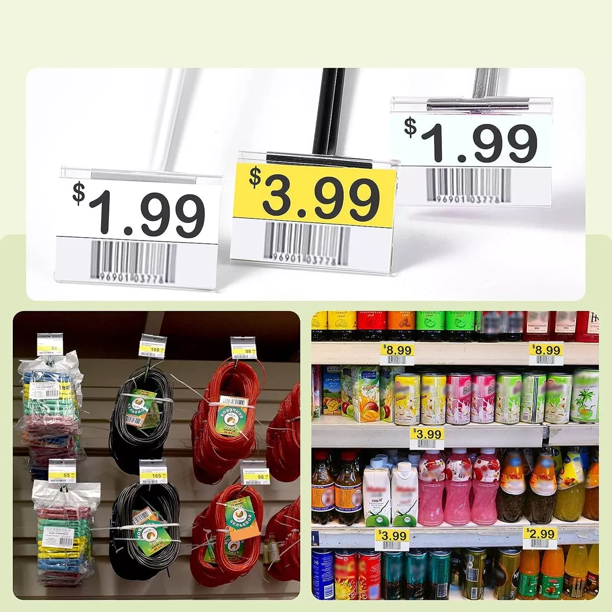 40/100pcsWith Cardboard Plastic PVC Shelf Data Strips Clip Holder Merchandise Price Talker Sign Label Display Adhesive Tape Back