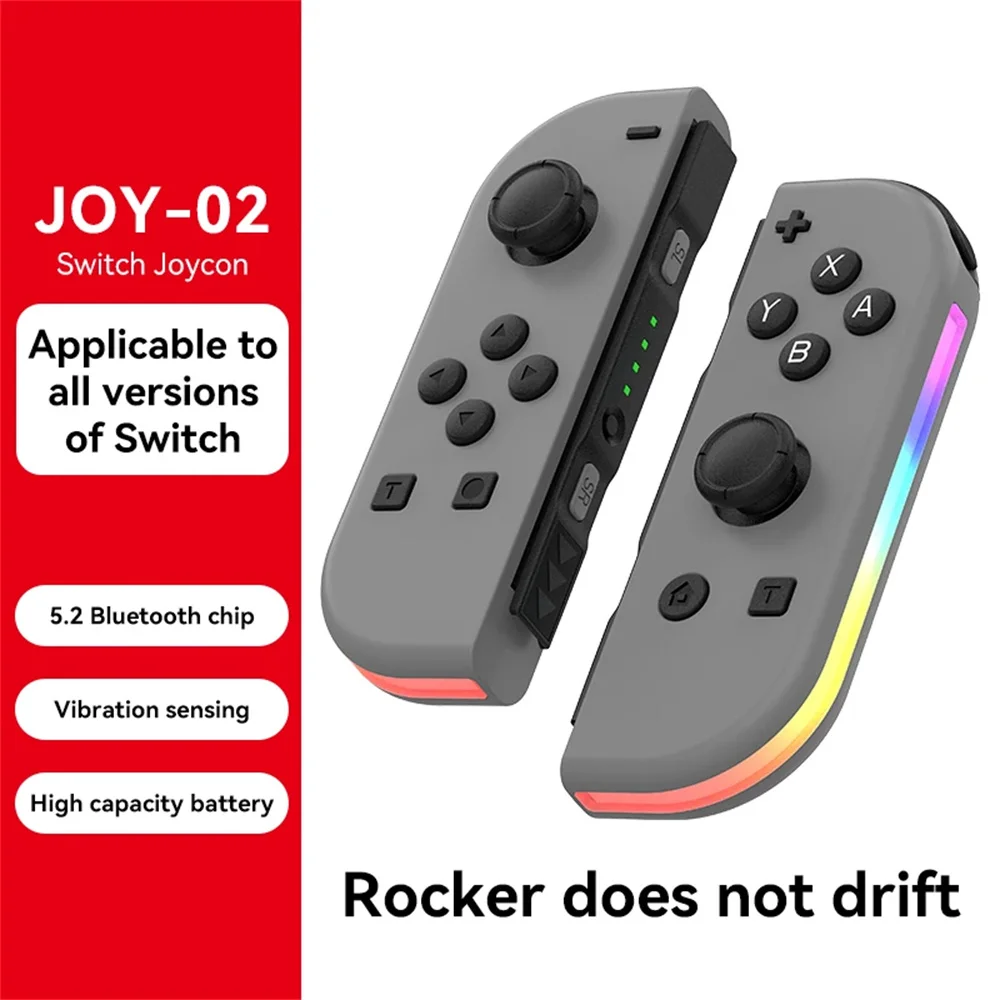 BT 5.2 Joy Controller RGB LED Switch L/R Joypad para Nintendo Switch/Lite/Oled JoyCon Gamepads Joystick com Vibração Dupla