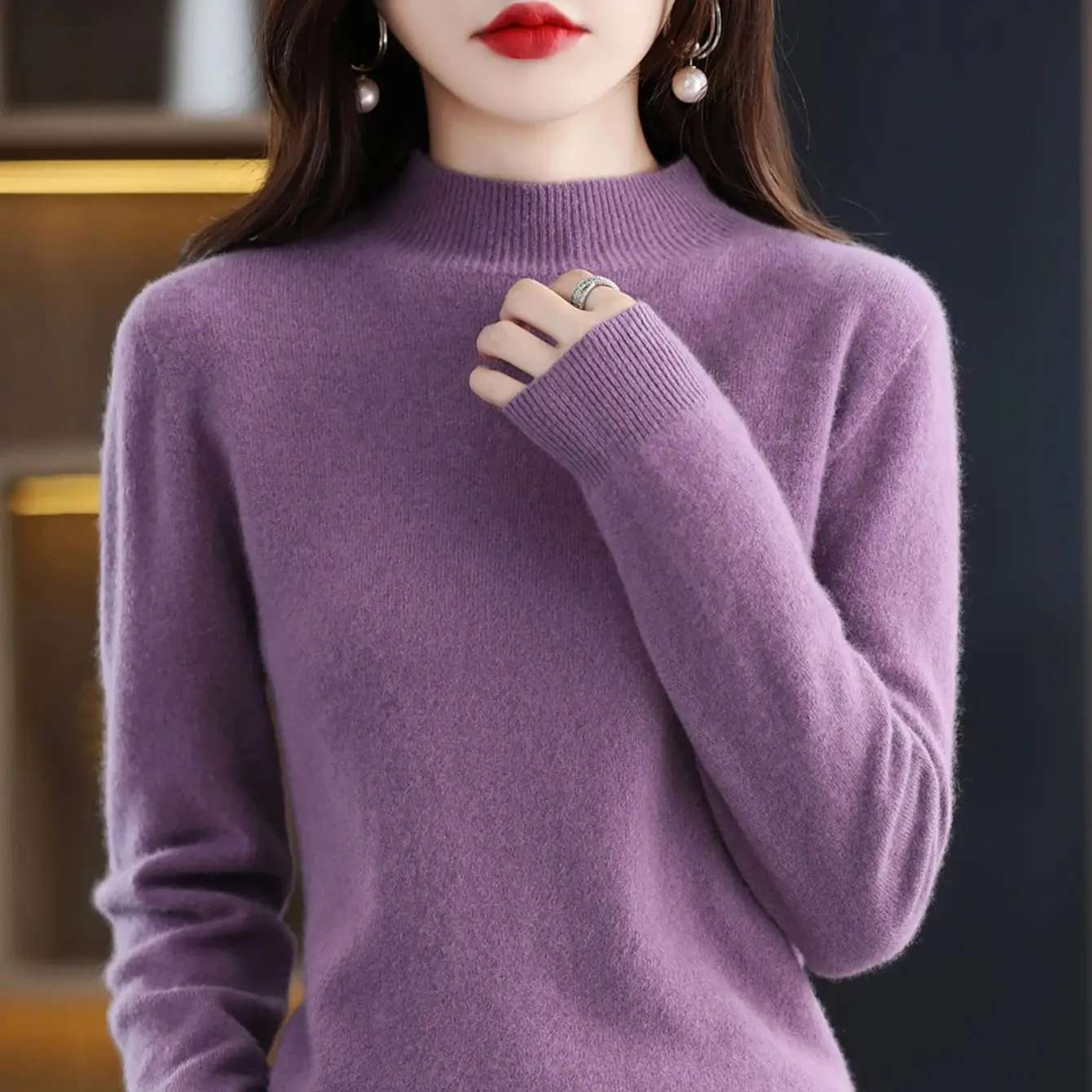 100% Merinowolle Kaschmirpullover Damen Strickpullover Rollkragen Langarm Pullover Herbst Winter Kleidung Warme Pullover Tops