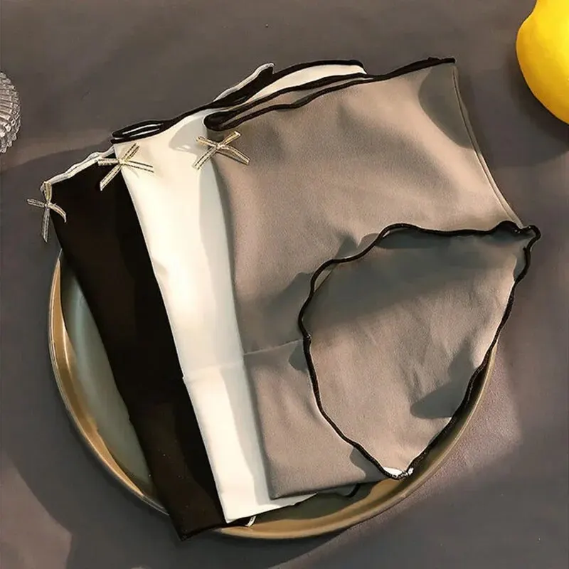 3 unidades/pacote roupa interior triangular sem costura de seda gelo antibacteriana feminina com cintura baixa e estilo europeu-americano