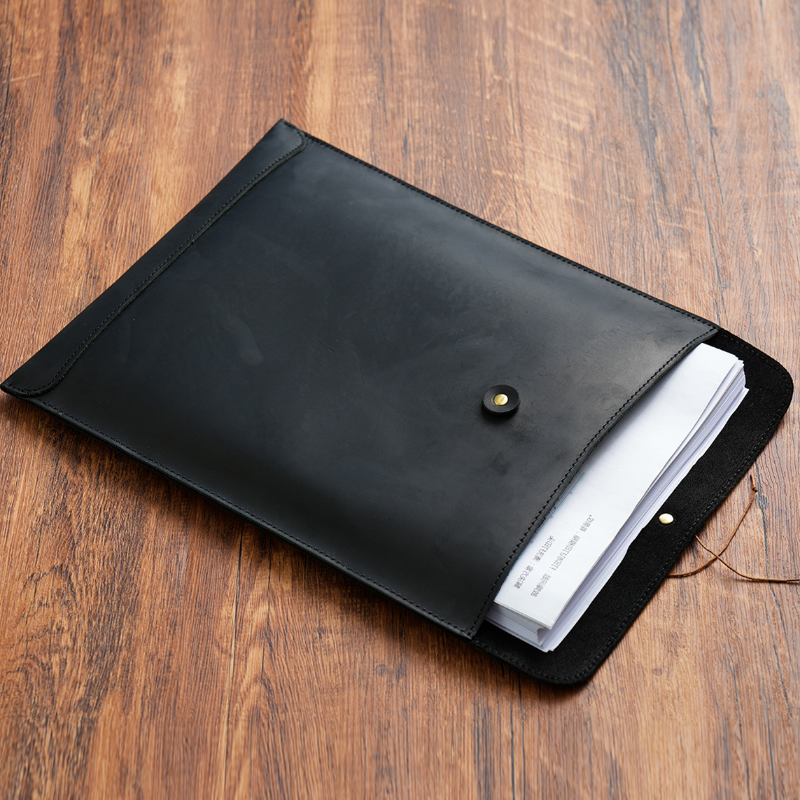 OEM ODM Vintage Crazy Horse Leather A4 Portfolio Bag Size Real Cowhide Leather Padfolio Bag Leather File Storage Bag File Pocket
