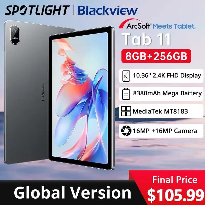 【Мировая премьера】Бланшет Blackview Tab 11 WiFi 10,36 дюйма 2,4K FHD + дисплей 8 ГБ + 256 ГБ MTK MT8183, восьмиядерный аккумулятор 8380 мАч, камера 16 МП