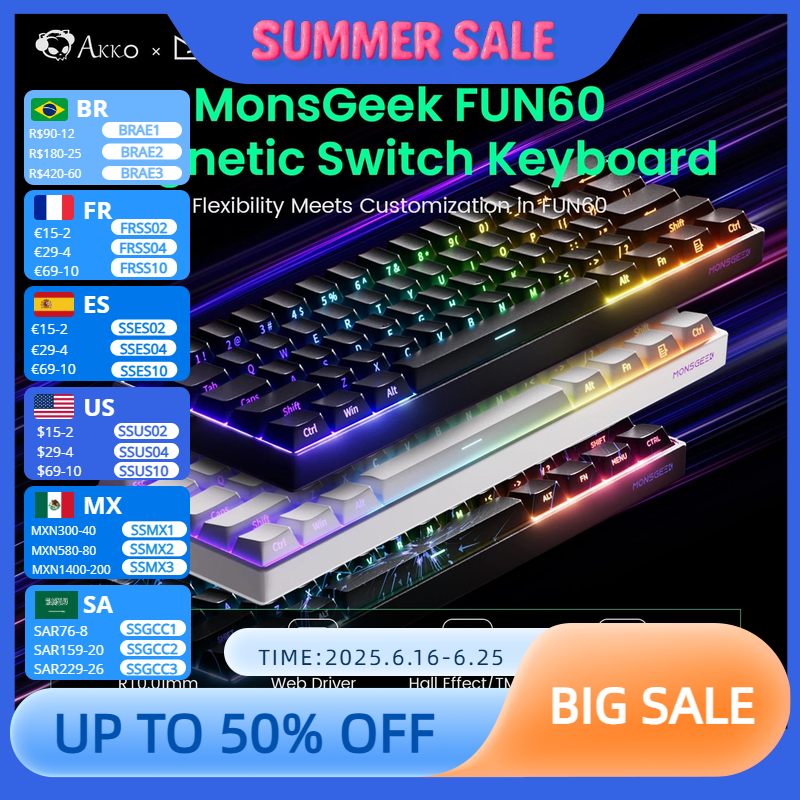 Akko MonsGeek FUN60 Teclado mecánico interruptor magnético 60% teclados para juegos disparador rápido 0,01mm 8K ARGB HE/TMR teclado personalizado