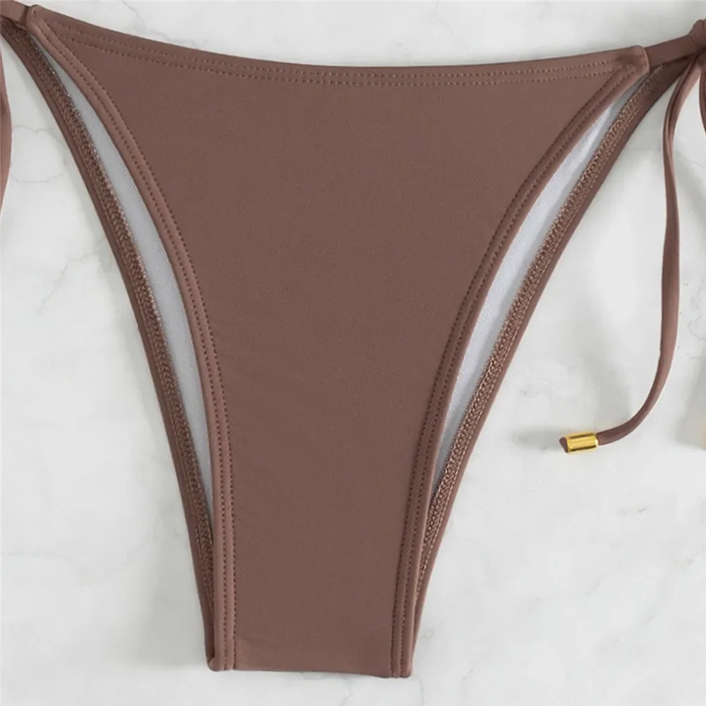 Maillot de bain marron String licou Bandeau Bikinis ensembles Micro String Sexy maillot de bain femmes dos noué maillot de bain Bikini Mujer 2025