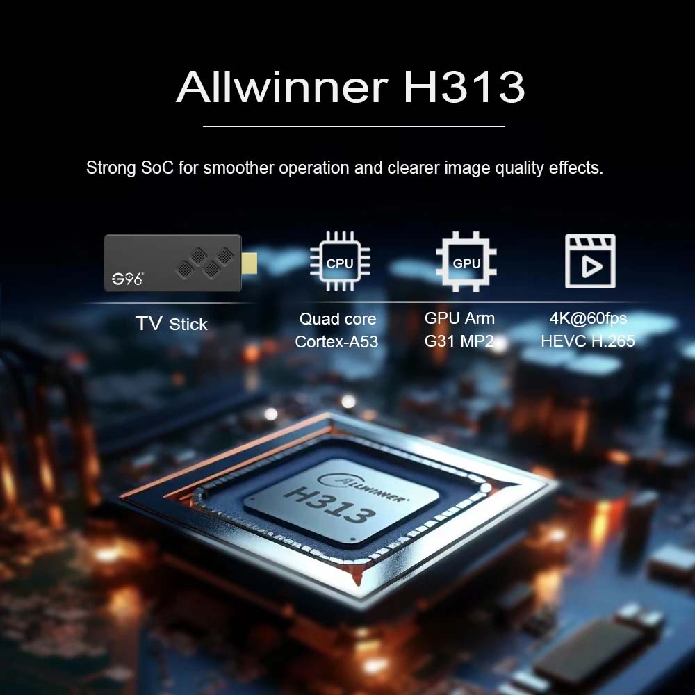 G96 Global Edition TV Stick Q2 Android 13 4K Streaming portatile Assistente vocale 2 GB 16 GB Allwinner H313 Multi-lingua TV Stick
