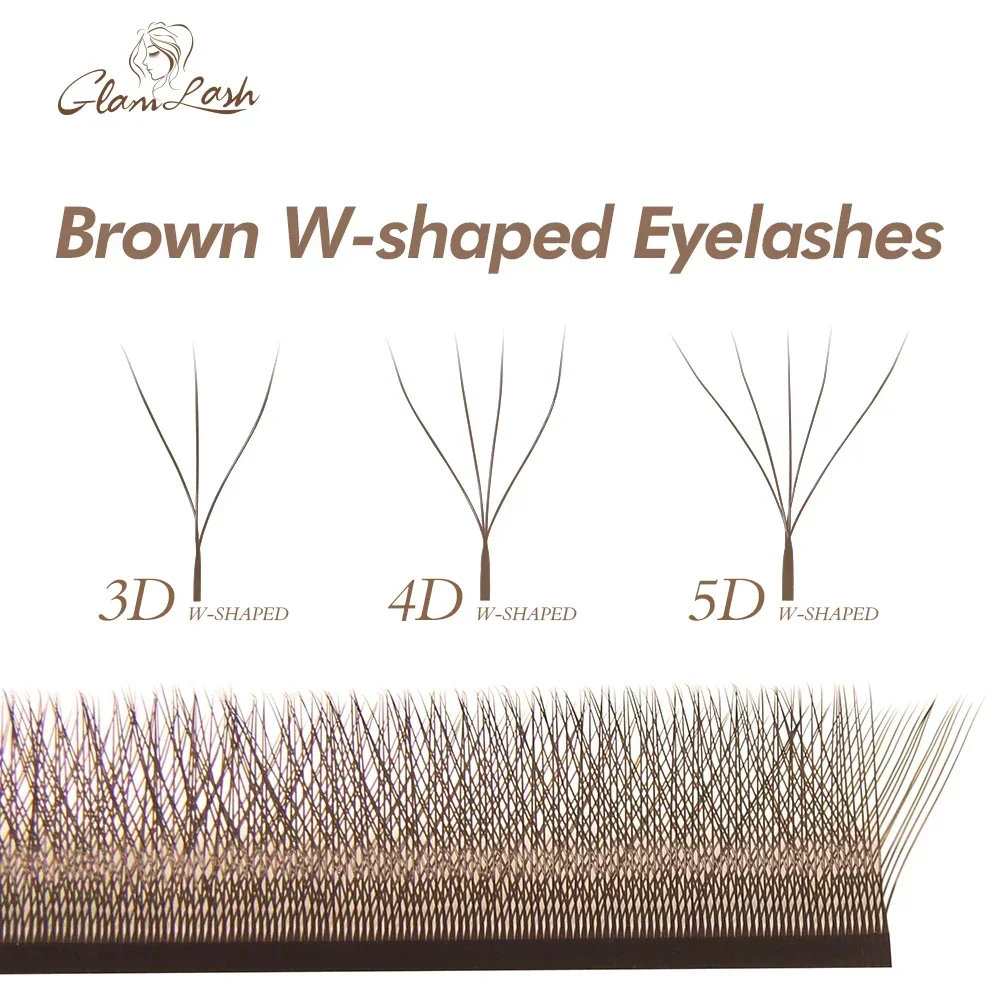 GLAMLASH Brown 3D 4D 5D pestañas C/D/L/LU/M volumen prefabricado ventilador W estilo extensión de pestañas herramienta de maquillaje