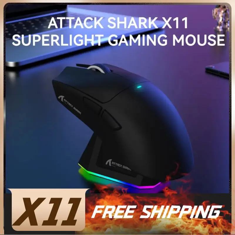 Трехрежимное подключение Attack Shark X11, Bluetooth-мышь PAW3311, сенсорная магнитная зарядная док-станция, сверхлегкая игровая мышь