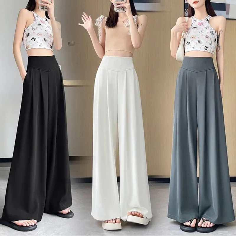2025 sommer Frauen Koreanische Feste Täglichen Hosen Weibliche Concise Hohe Taille Anzug Hosen Dame Mode Grundlegende Lose Abnehmen Hosen