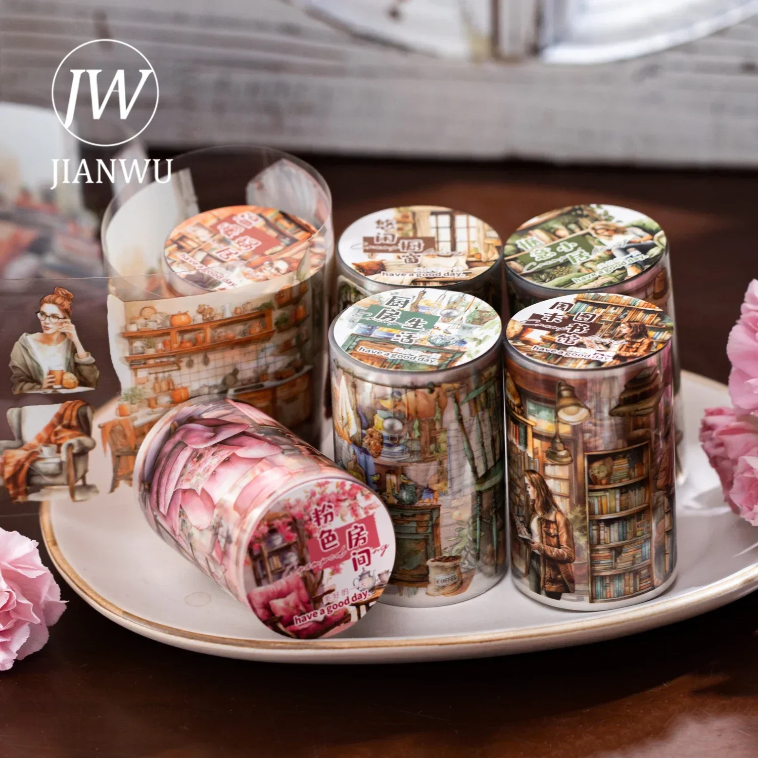 JIANWU 60mm * 200cm 코너 생활 시리즈 빈티지 장면 조경 재료 콜라주 애완 동물 테이프 크리 에이 티브 DIY 저널 편지지