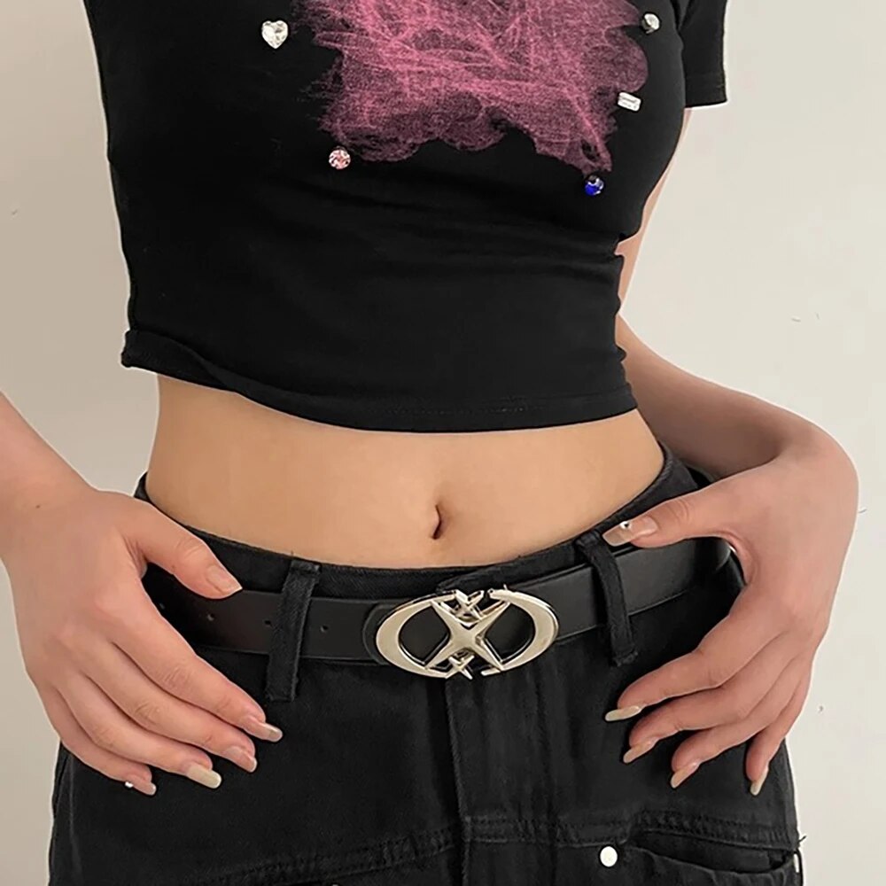 Cinturón de mujer Punk estrella hebilla cinturón diseño Cruz Metal Vintage gótico hombres mujeres Y2K cinturón Pu cuero pretina pantalones Jeans señora cinturón