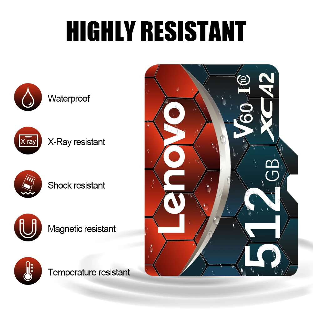 Lenovo Memory Card 128GB Class 10 V60 TF Card 2TB 1TB 512GB 256GB A2 U3 Micro SD Card For Mobile Phone PC Speaker HD Camera