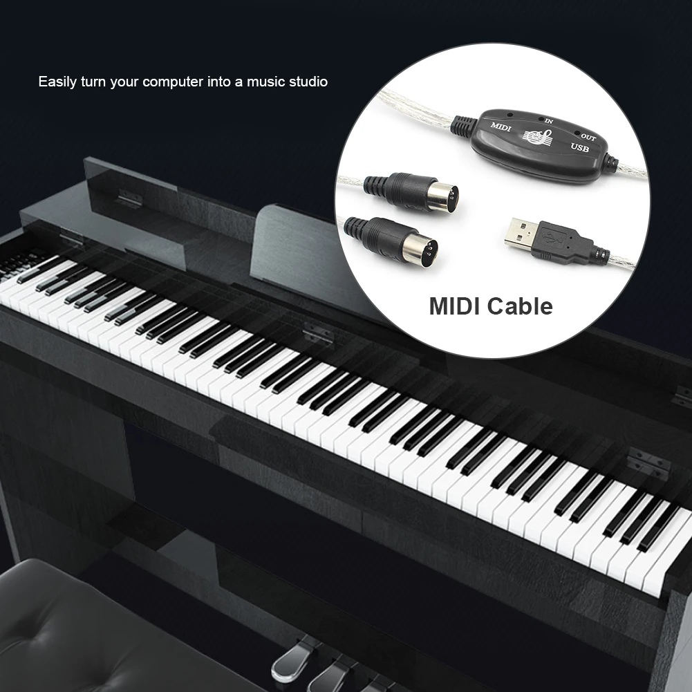 USB IN-OUT MIDI ชุดสายเคเบิลอะแดปเตอร์คีย์บอร์ดสายแปลง PC to Music อิเล็กทรอนิกส์น้ําหนักเบาแบบพกพาองค์ประกอบเพลง
