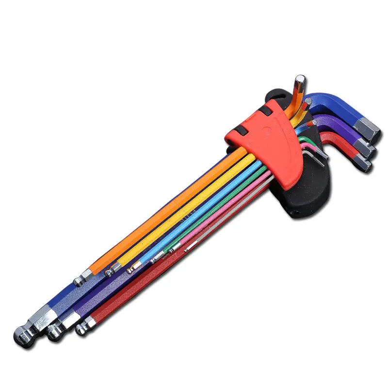 Conjunto de chave allen l, kit de chave para parafuso allen, 9 peças, braço longo, conjunto de chave sextavada, 1.5mm a 10mm, ferramentas manuais para reparo de bicicleta