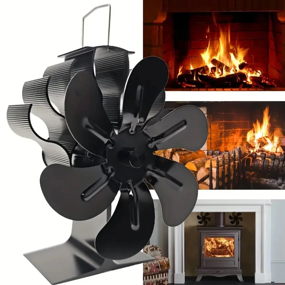 Ventilador de fogão movido a calor eco silencioso preto 6 lâminas log queimador de madeira lareira ventilador distribuição de calor eficiente inverno mais quente casa