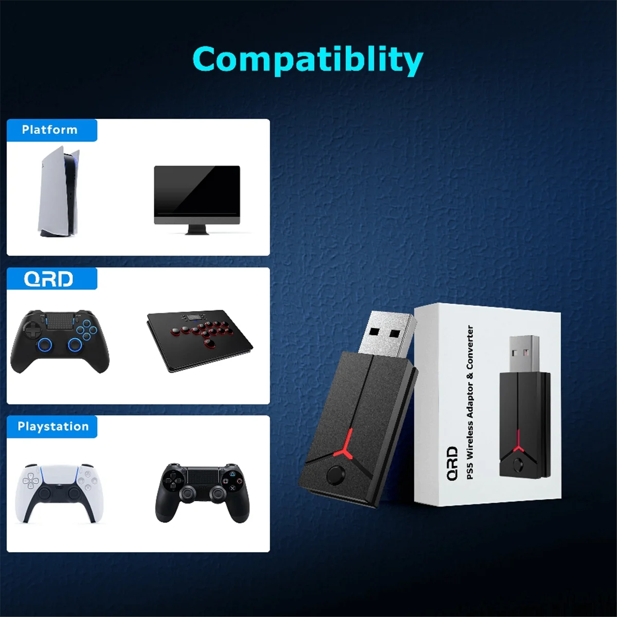 Беспроводной игровой адаптер AA91 для PS5 QRD Spark N5/QRD Maestro S3/Arcade Stick/Dualshock4, контроллер PS4, белый