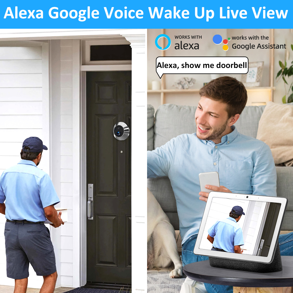 Tuya Inteligente 3MP 140 ° Grande ângulo de visão digital olho mágico visualizador wifi ir pir detecção sem exposição vermelha câmera da porta alexa google