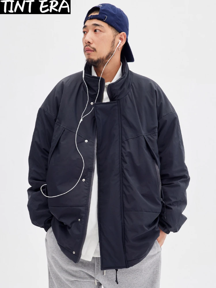 Abrigo Vintage de algodón para hombre y mujer, Parka holgada con cuello levantado, Color sólido, estilo Harajuku, informal, para invierno